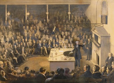Michael Faraday (1791-1867) dando una conferencia en el Teatro de la Royal Institution, c.1856 de Alexander Blaikley